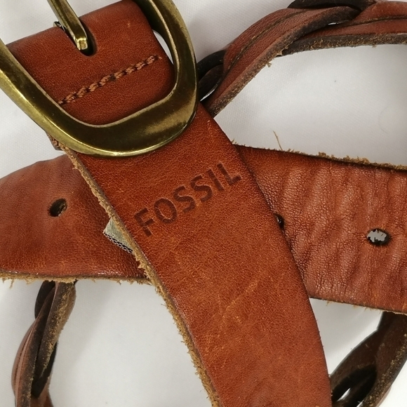 Fossil Women's 30"-34" Braided Brown Leather Adjustable Designer Gold Tone Belt - Picture 9 of 14